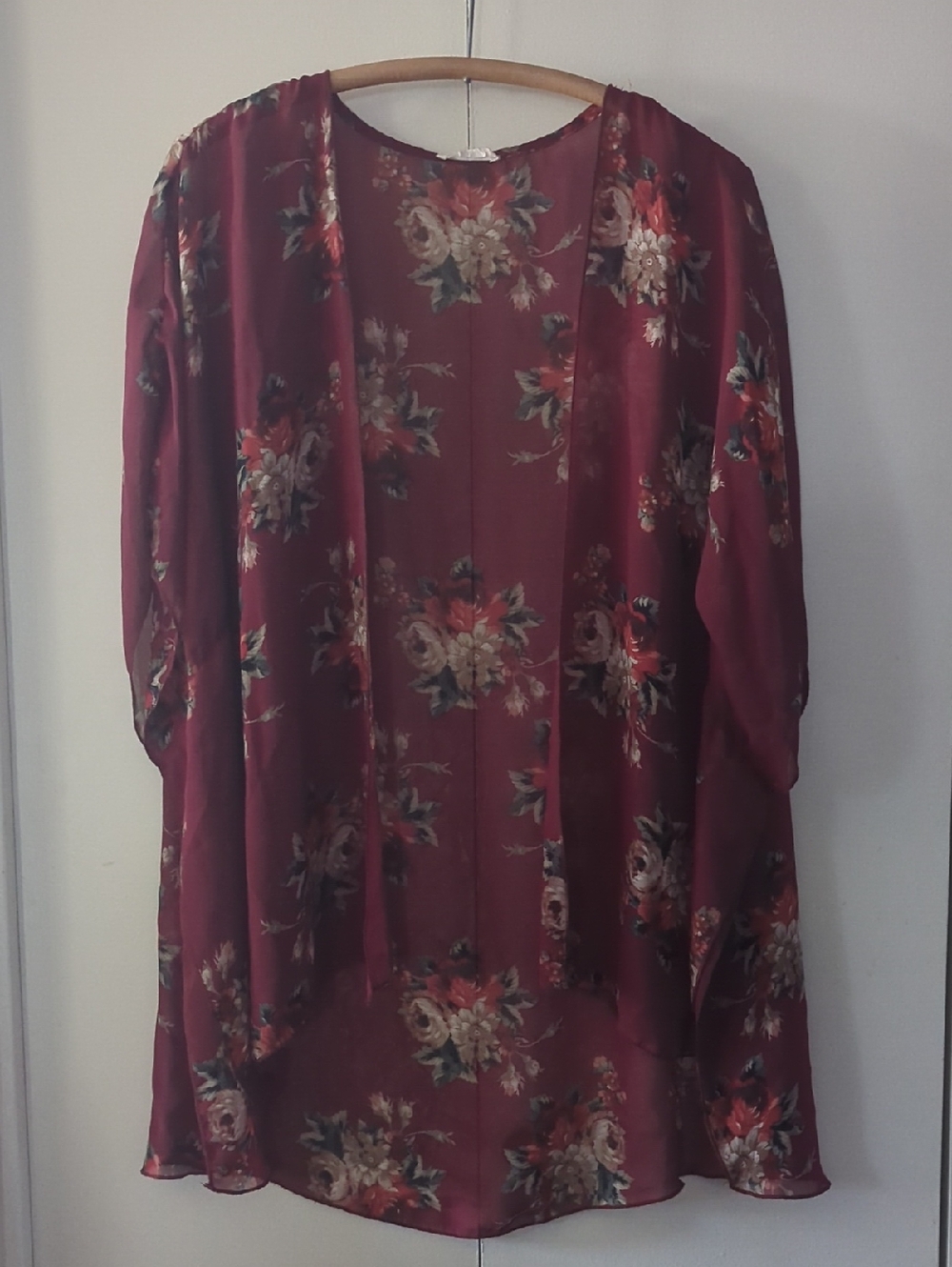 Sheer Floral Swim Coverup - Burgundy